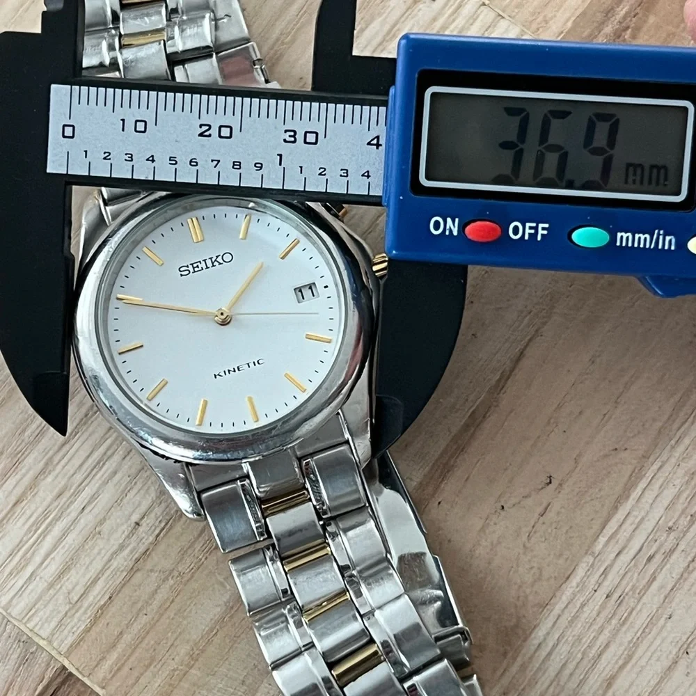 Seiko Kinetic Automatic Vintage Men’s Watch Two-Tone Bracelet White Dial Date